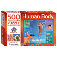 500-piece human body jigsaw puzzle box with figure diagram and body parts artwork