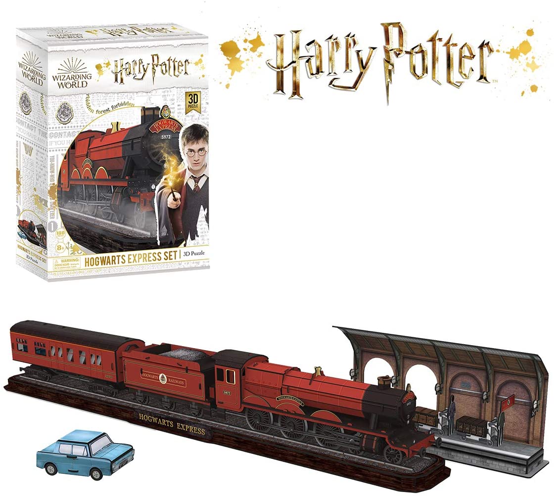 Hogwarts Express 180-piece 3D puzzle set box with red train and wizard figures