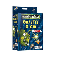 Glow-in-the-dark science kit box with monster graphic and clawed creature art