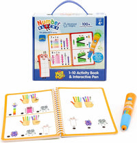 Number learning activity book with Hot Dots interactive pen, shown with boxed packaging