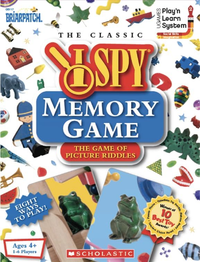 The Classic I SPY Memory Game box close-up with scattered item images and badges