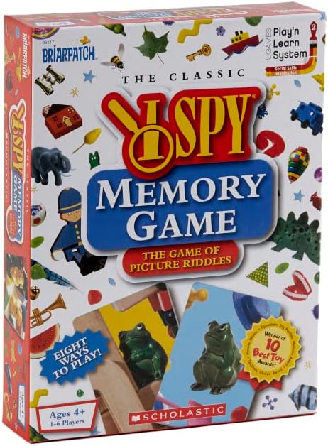 I Spy Memory Game board game box with colorful icons and Ages 4+ label
