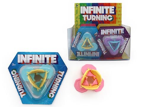Triangular infinity-style turning fidget link toy in blue and pink