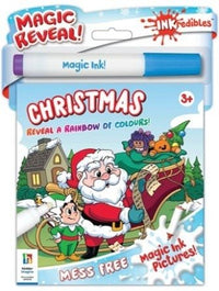 Christmas magic ink marker set on blister card with Santa and elves illustration