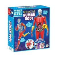 Science toy box showing a red human body figure with skeleton and organ graphics