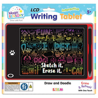 Magic Sensory interactive LCD writing tablet box with black screen and colorful pet doodles