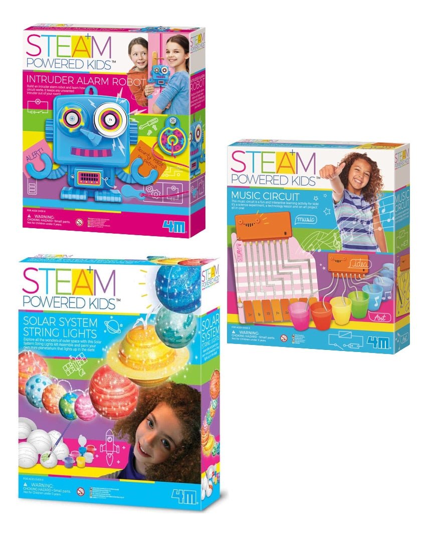 STEM music and solar string light toy kit box with robot intruder alarm design