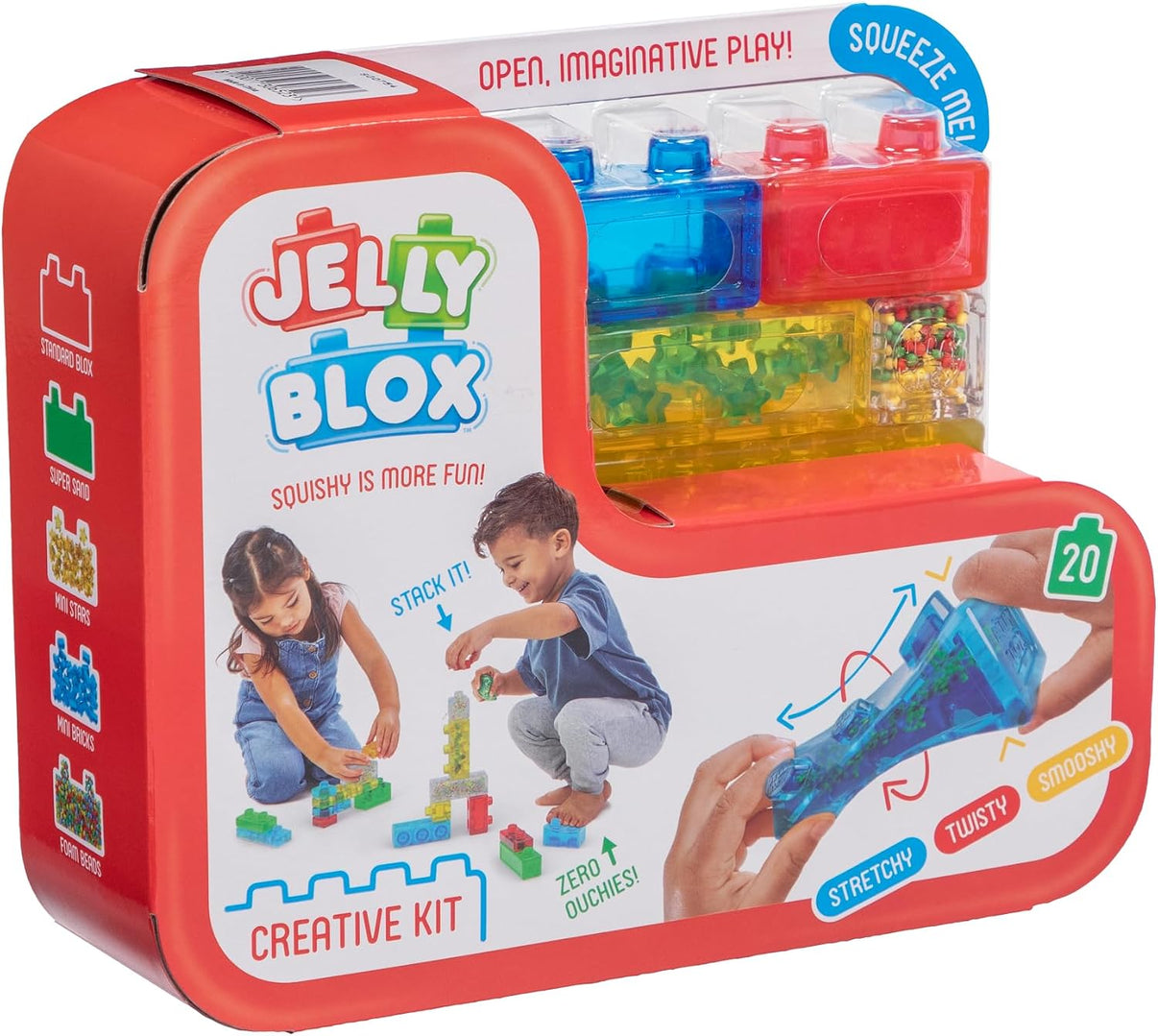 Jelly Blox STEM building kit red box with open play tray and transparent compartments
