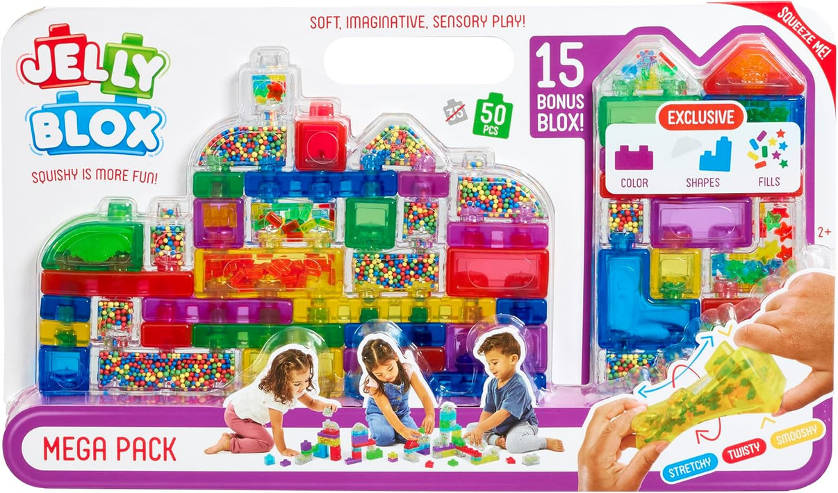 Jelly Blox mega pack box, exclusive fills and color shapes sensory building blocks