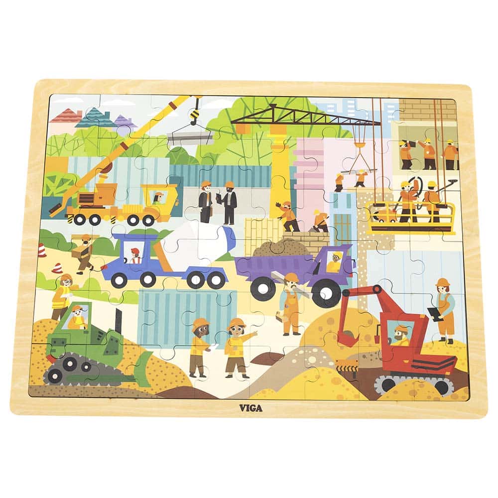Viga wooden construction jigsaw puzzle with completed picture and border