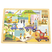 Viga wooden construction jigsaw puzzle with completed picture and border