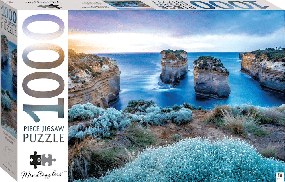 1000-piece jigsaw puzzle of Australian coast with blue water and rock archway
