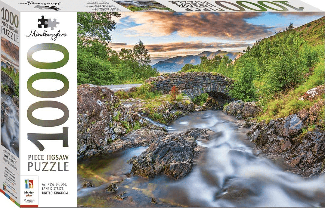 Jigsaw puzzle box with Lake District 1000-piece scenic mountain and river artwork