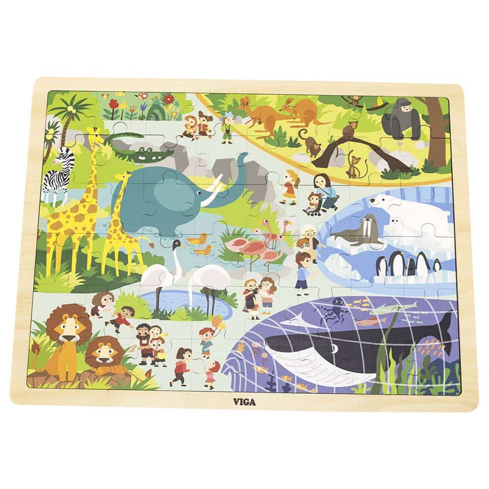 Zoo jigsaw puzzle with 48 animal-piece board layout in bright colors