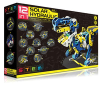 Solar and hydraulic construction kit box with robot parts and graphics