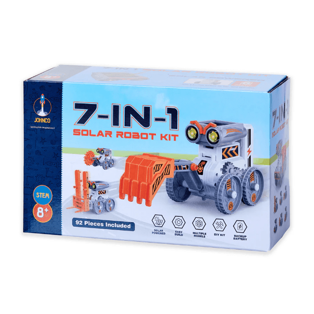 7-in-1 solar robot kit box with robot image and 92 pieces