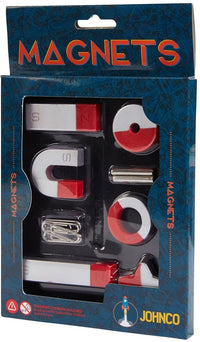 8-piece magnet set blister pack with metal magnets and red/gray pieces