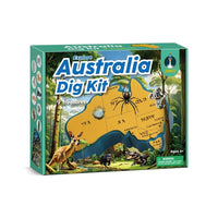 Johnco Australia Dig Kit box with 9 treasures, map, and age 6+ info.