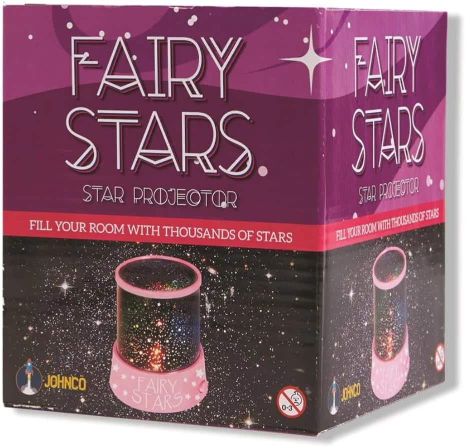 Fairy Stars star projector gift box, purple with pink star graphics and projector photo