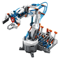 Hydraulic robot arm toy with multi-joint white base, blue hoses, orange connectors