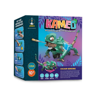 DIY colour sensing chameleon kit box, teal/green lizard robot on purple packaging.