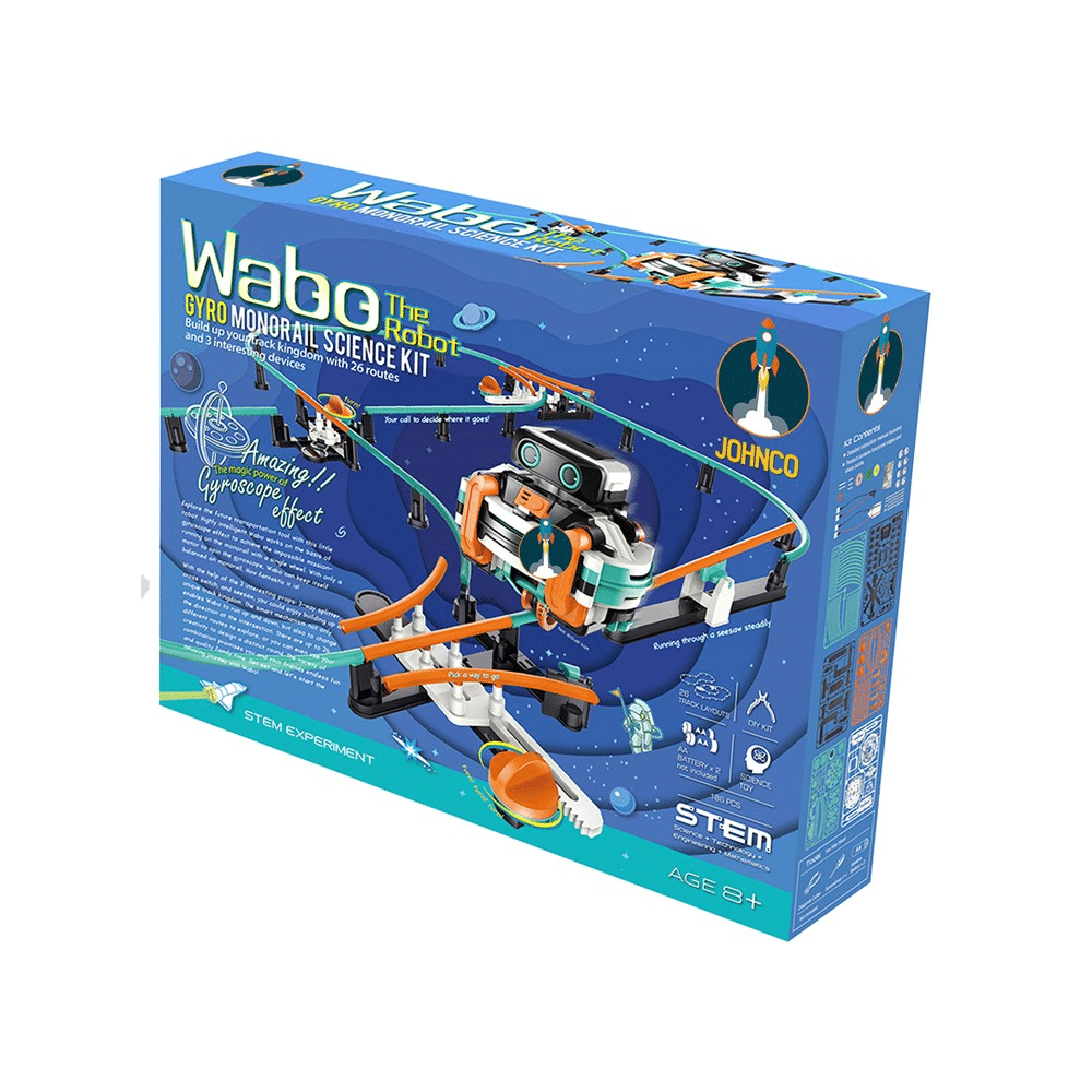 Gyro monorail science kit box with Wabo robot graphic
