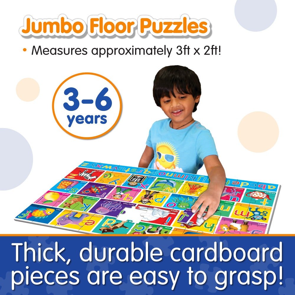 Jumbo alphabet floor puzzle with colorful letter-and-animal picture pieces
