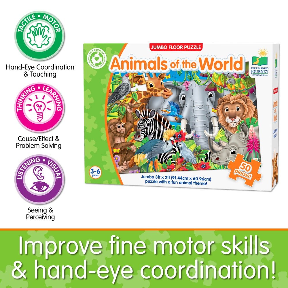 Animals of the World jumbo floor puzzle box with jungle animal artwork and logo