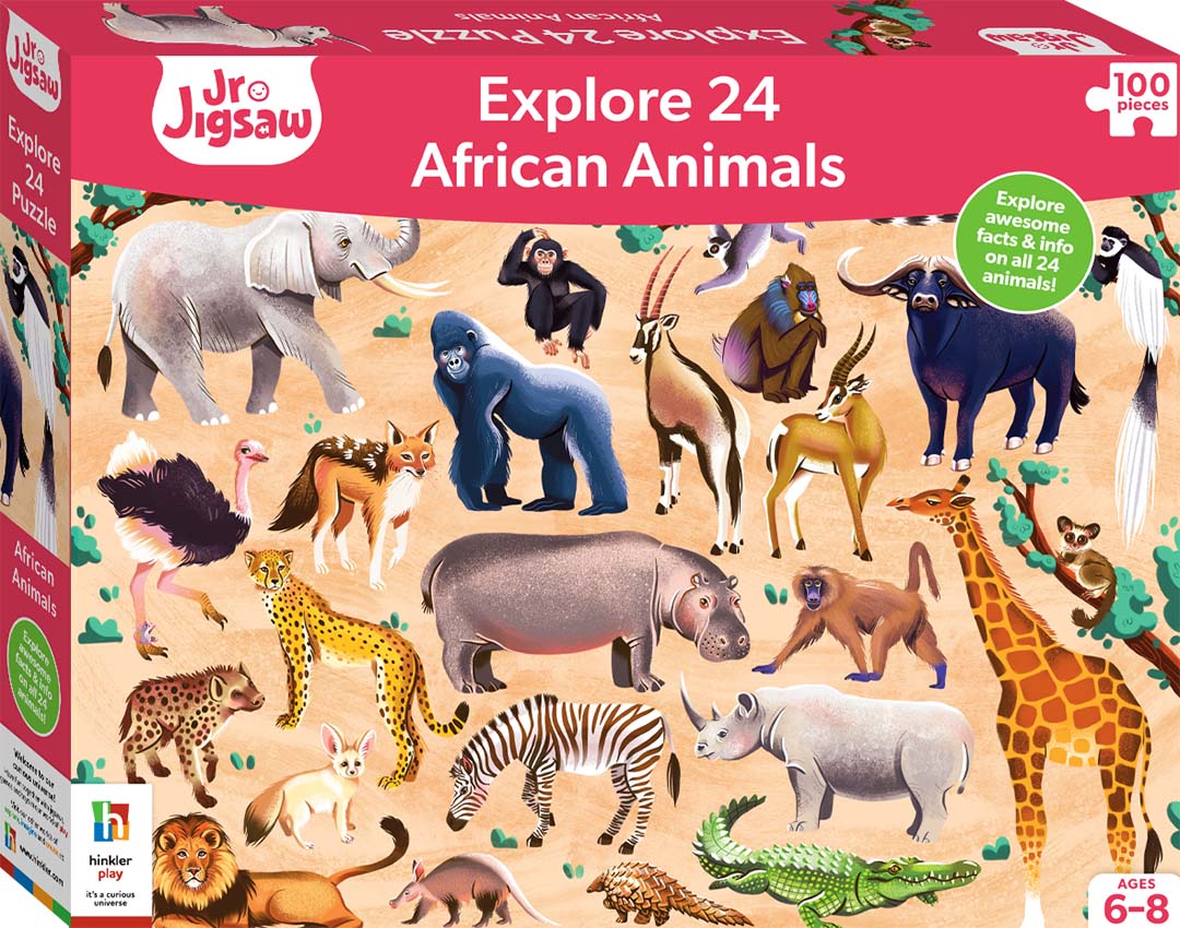 Junior Jigsaw Explore 24 African Animals jigsaw puzzle box with illustrated animals