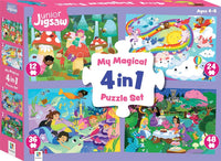 Junior Jigsaw 4-in-1 puzzle set box with colorful fairy and animal illustrations