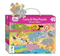 45-piece African safari jigsaw puzzle box with colorful animal scene and carry handle