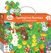 Children's springtime bunnies jigsaw puzzle box, 45 pieces
