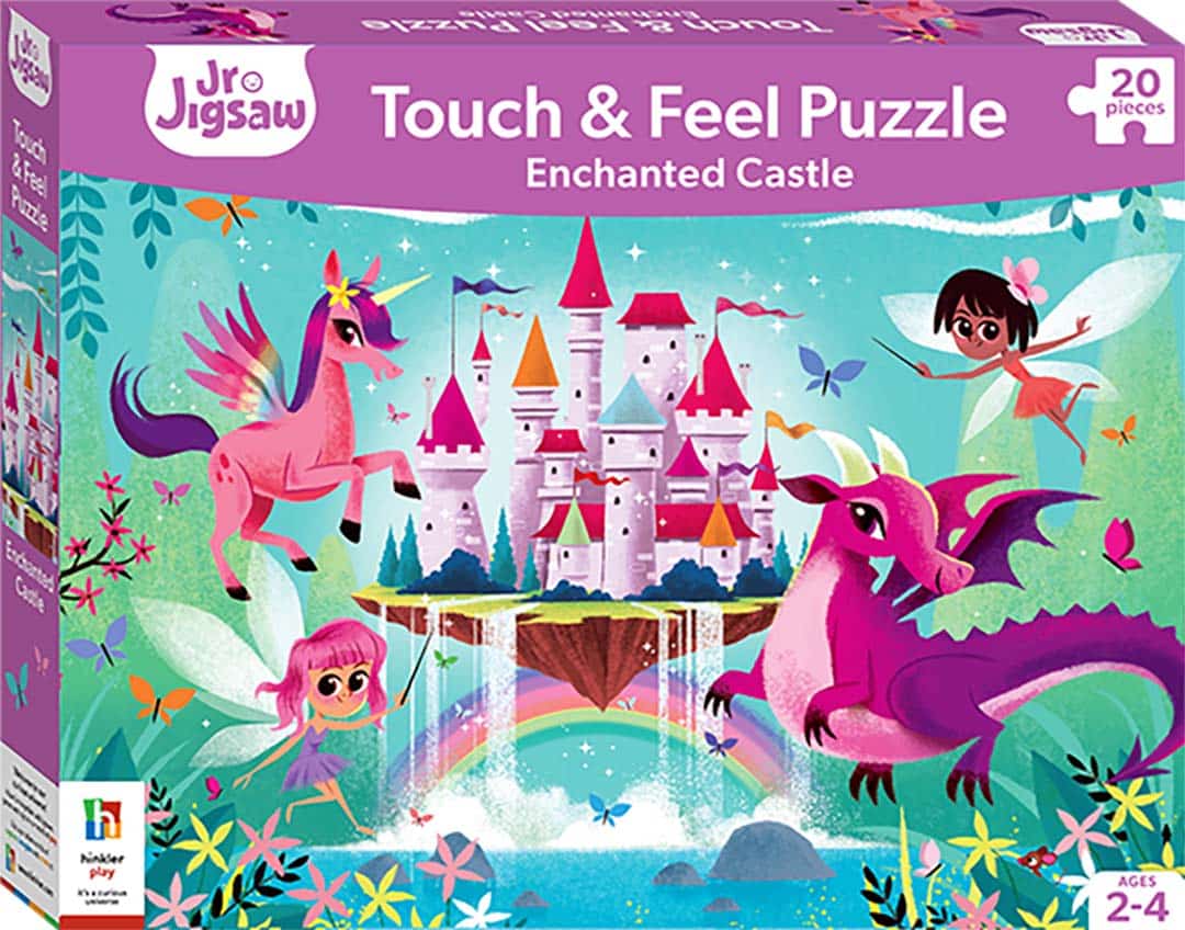 Touch and feel jigsaw puzzle box, Enchanted Castle theme with 20 pieces