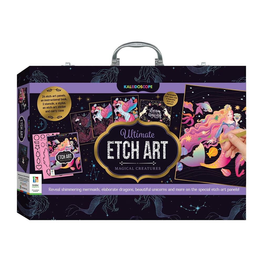 Etch art magical creatures carry case activity kit, illustrated box with handle