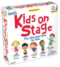 Kids on Stage charades game box with kids, title text, and icons