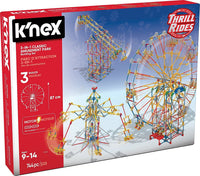K'NEX 3-in-1 amusement park building set box, colorful wheel model artwork