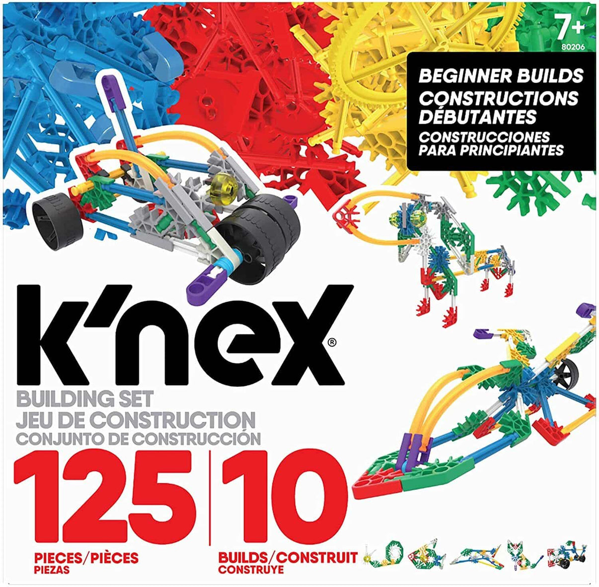 Knex building set box with colorful pieces, 125-piece, 10-build beginner set