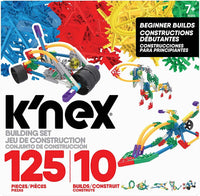 Knex building set box with colorful pieces, 125-piece, 10-build beginner set