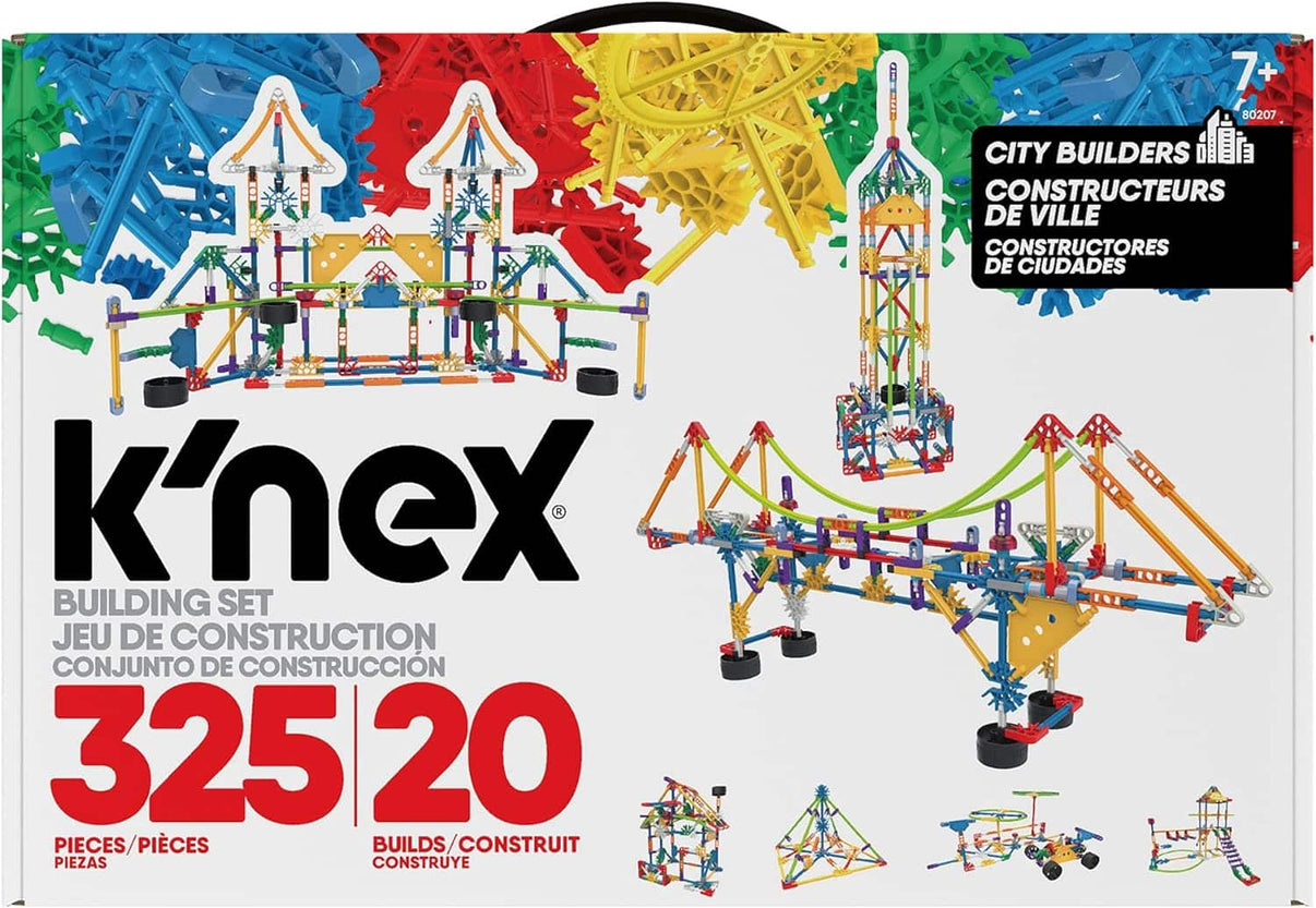 K'NEX City Builders 325-piece building set box with colorful structure illustrations