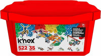 Red K'NEX Click & Construct building tub with 522 pieces and 35 builds on label