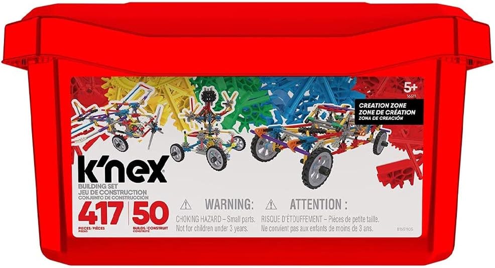 K'NEX Creation Zone 417-piece building set box, red with car model illustrations