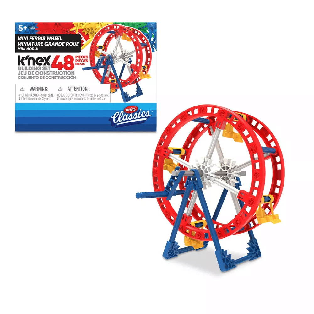 Mini ferris wheel construction set with red wheel and blue supports, 48 pieces