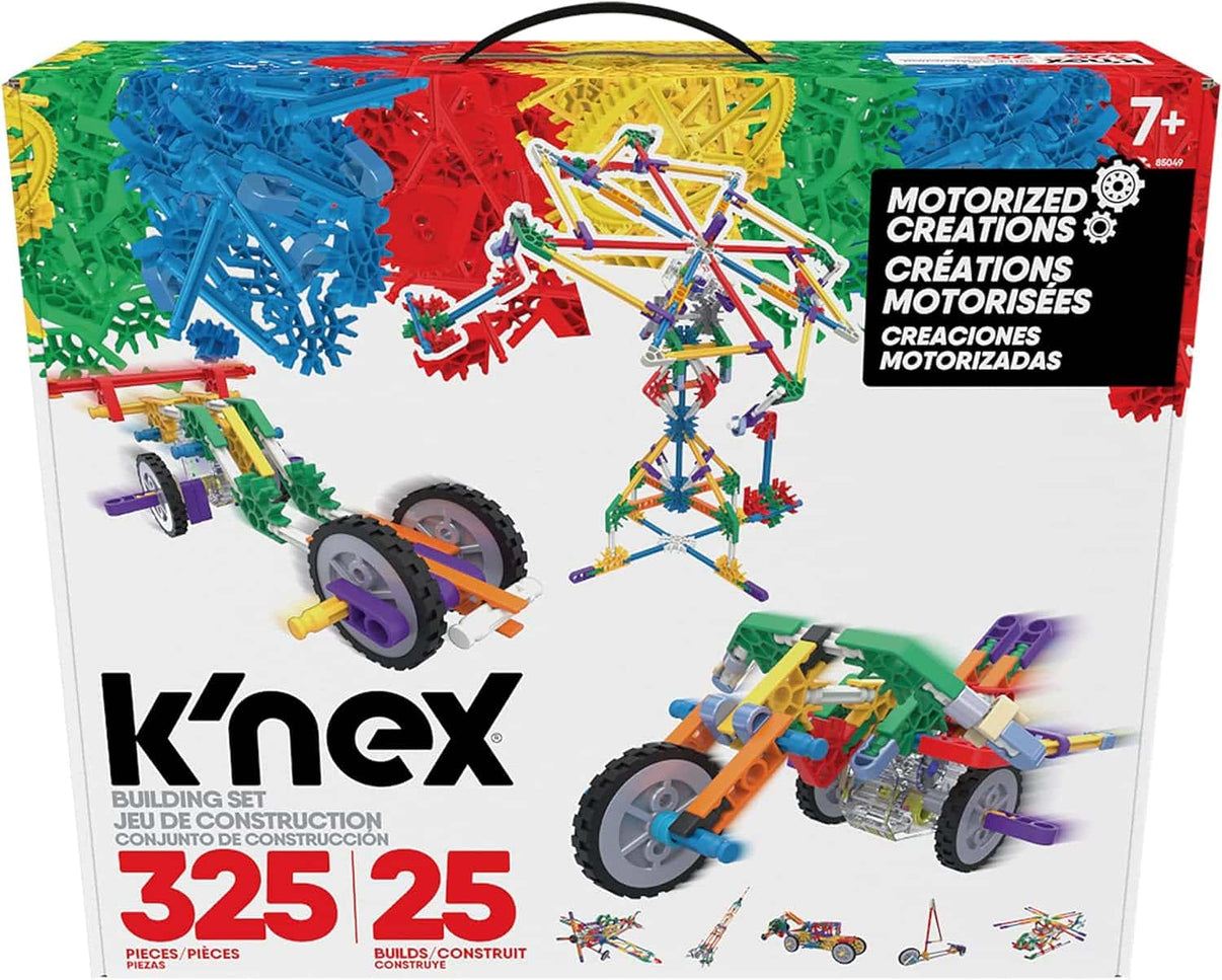 Motorized building set with 325 colorful pieces, track, gears, and build options