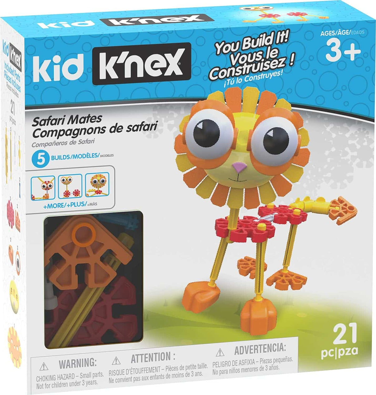 Safari Mates building set box, Kid K'NEX 21-pc kit with 5 builds, robot lion figure