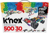 Knex construction set box with multicolor track pieces and wheels