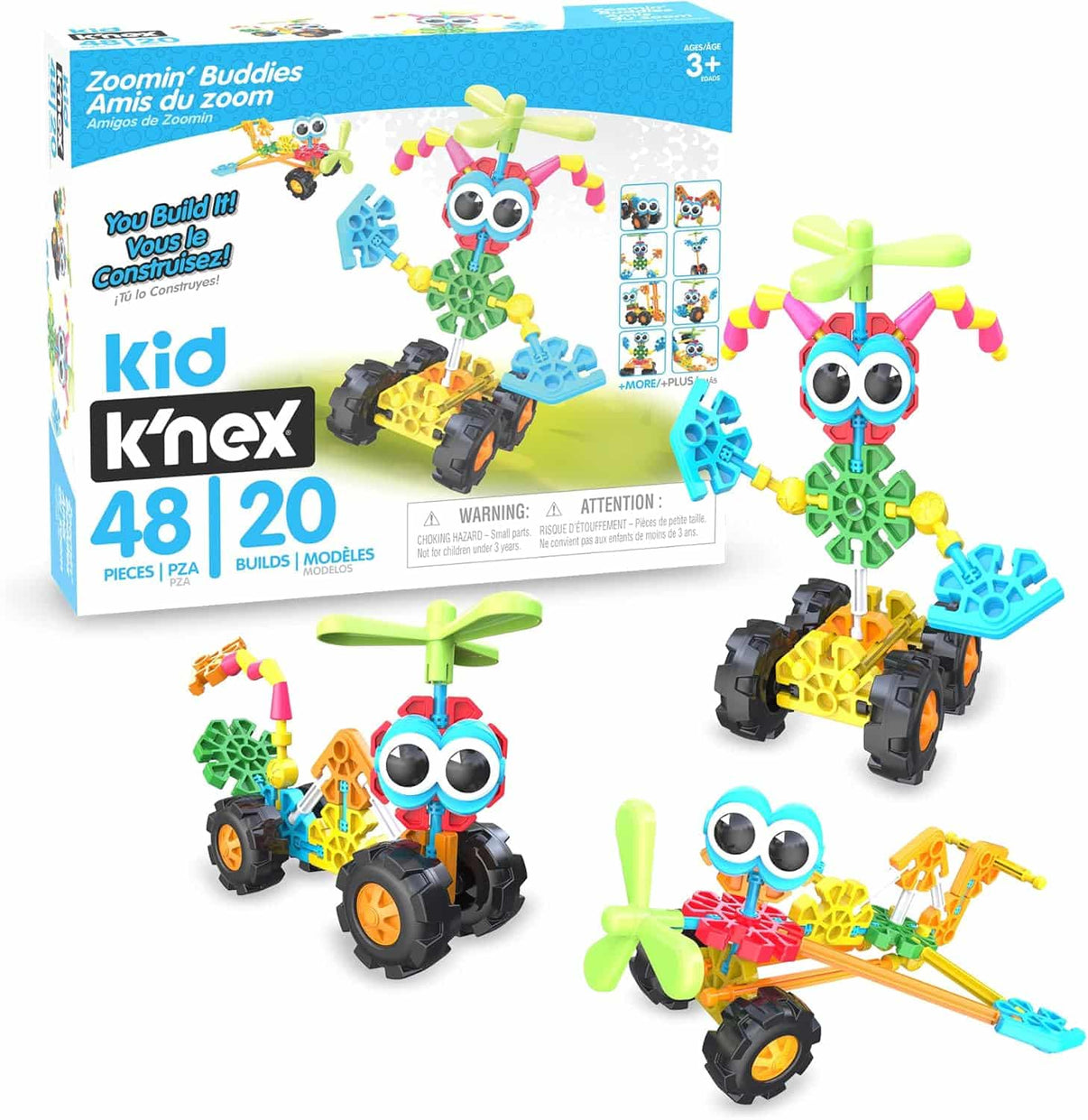 K'nex Zoomin Buddies build set box with colorful robot and vehicle pieces