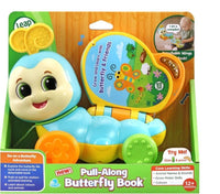 Pull-along butterfly learning book with blue character and yellow-green activity book in box