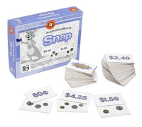 Australian Money Snap card game box with $2.40, $4.25, $1.50 cards and coins