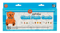 Alphabet giant flash cards box with teddy bear character and illustrated letter tiles