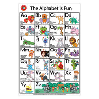 Alphabet is Fun poster with colorful uppercase letters and cartoon animals